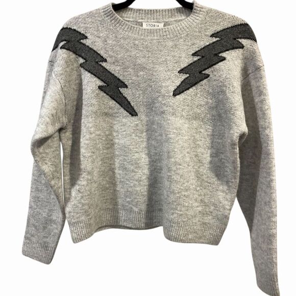 Storia  Women's Gray Lightning Bolt Graphic Pullover Sweater Size S - Picture 3 of 5